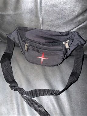 Black Men's Belt Bag with Red Cross Accent